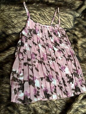 Fire Los Angeles Sheer Pink Floral Pleated Spaghetti-Strap Top Size Small